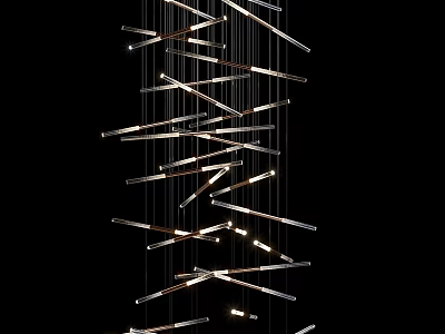 Modern Linear Design Chandelier With Metal Rods And Illuminated Light Features 3d model