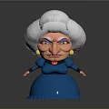 Cartoon Style Old Woman With White Hair Blue Dress And Pearl Earrings