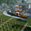 Rural Landscape With Traditional Stone House Tiled Roof Wooden Fence Vegetable Garden And Surrounding Trees