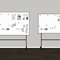 Public Facility Planning Whiteboards With Sketches Sticky Notes Drawings And Stands On Wooden Floor