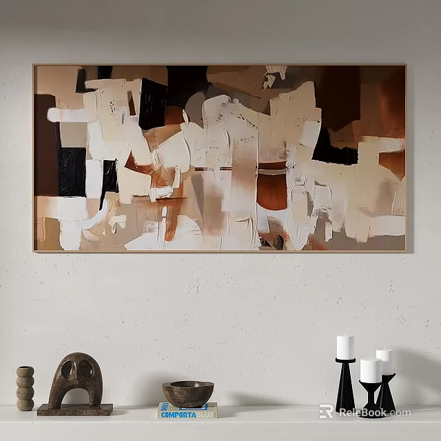 Abstract Painting Featuring Modern Textured Brushstrokes And Neutral Beige Brown Tones 3d model 