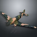 Detailed Camouflage Military Airplane Model With Green Brown Colors And Propeller Wings