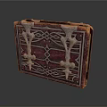 Vintage Burgundy Leather Household Box With Intricate Patterns And Metal Clasps