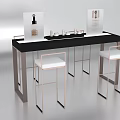 Modern Display Shelf With Black Counter Metal Frame White Stools And Cosmetic Products