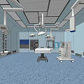 Modern Operating Room Interior With Surgical Table Lights Medical Equipment Blue Flooring And Wall Panels