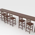 Long Dark Brown Wooden Bar Counter with Matching High Back Stools