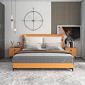 Modern Double Bed With Orange Headboard Gray Mattress And Side Tables 3d model