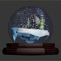Wooden Furniture Base With Snow Globe Decoration Featuring Snow Scene And Christmas Trees