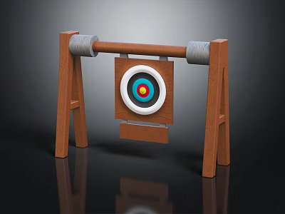 Sports Equipment Wooden Target Stand With Suspended Concentric Bullseye And Scroll Design 3d model