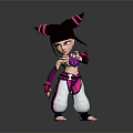 Cartoon Style Character With Purple Pink Pigtails White Pants Purple Top Standing Pose Pink Accents