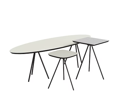 Modern Design Oval Square Coffee Tables And Round Stool With Light Top Black Legs 3d model