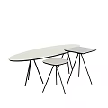 Modern Design Oval Square Coffee Tables And Round Stool With Light Top Black Legs
