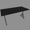 Gray Wood Grain Dining Table With Triangular Metal Legs Structure