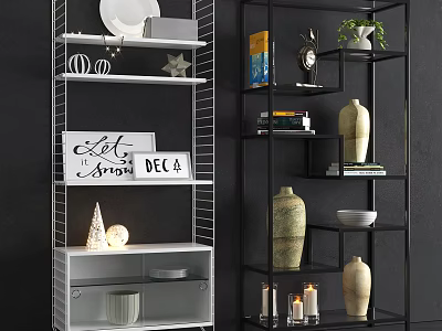 Modern Metal Shelving Unit With Decorative Items Books Vases And Candles 3d model