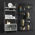 Modern Metal Shelving Unit With Decorative Items Books Vases And Candles