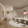 Elegant Modern Beauty Hair Salon Interior Design With Marble Circular Lighting And Display Shelves