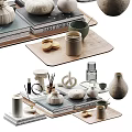 Elegant Decorative Ornament Collection With Ceramic Vases Candles Books And Wooden Trays For Home Styling