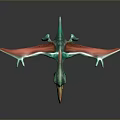 Vibrant Mythical Flying Creature Model With Turquoise Body Red Beak And Extended Wings