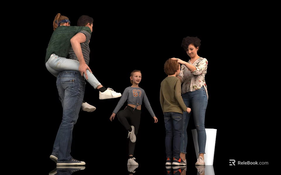 Group of Family Members Interacting Playing Dancing and Talking Casually Together 3d model 
