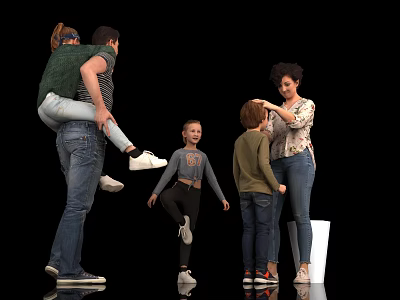 Group of Family Members Interacting Playing Dancing and Talking Casually Together 3d model