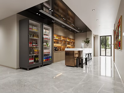 Modern Hotel Mahjong Room Interior With Marble Floor And Wooden Cabinets 3d model