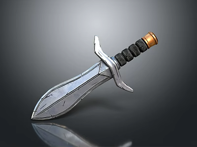 Detailed Modern Sword Weapon With Silver Metal Blade Black Hilt And Golden Pommel 3d model