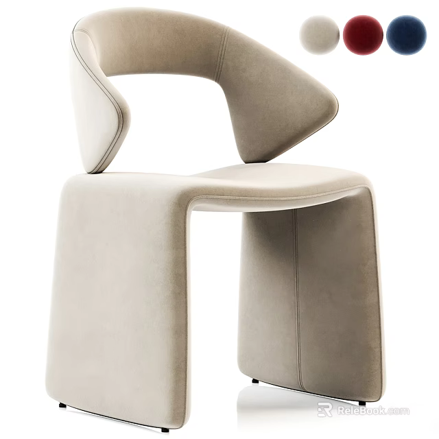 Modern Beige Fabric Accent Chair With Unique Curved Armrest And Comfortable Cushioned Seat 3d model 
