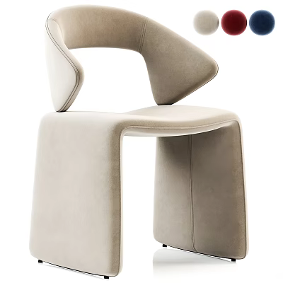 Modern Beige Fabric Accent Chair With Unique Curved Armrest And Comfortable Cushioned Seat 3d model