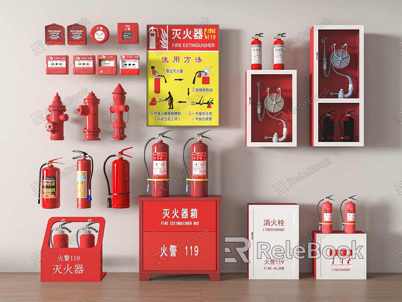 Modern fire fighting equipment fire hydrant fire extinguisher safety exit alarm emergency lighting model