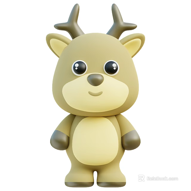 Adorable Cute Cartoon Deer Doll With Big Eyes And Small Antlers 3d model 