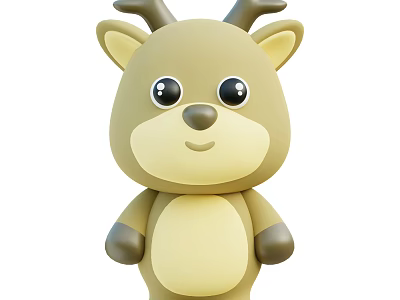 Adorable Cute Cartoon Deer Doll With Big Eyes And Small Antlers 3d model
