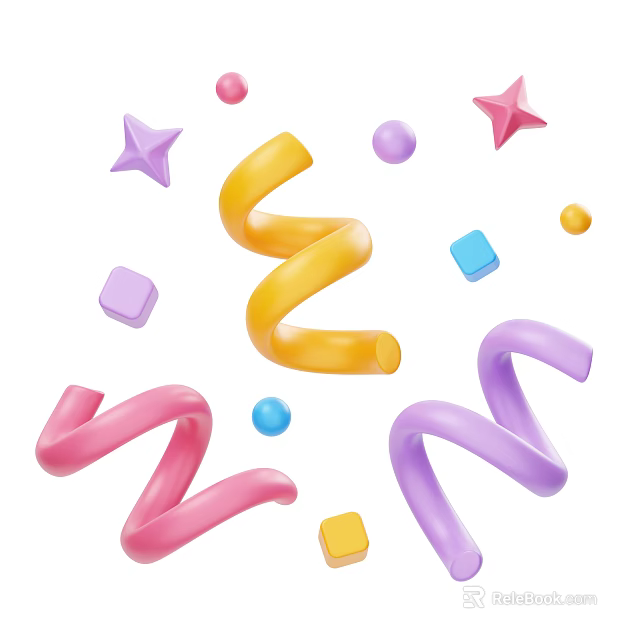 Vibrant Colorful Decorative Ornaments Set with Stars Spirals Cubes and Balls 3d model 