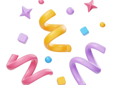 Vibrant Colorful Decorative Ornaments Set with Stars Spirals Cubes and Balls 3d model
