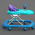 Blue Baby Walker With Purple Star Patterned Seat Tray Toys And Wheels