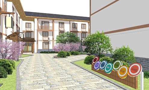 New Chinese Style Folk House Rural Landscape Rural Setches Rural Landscape Wall 3d model