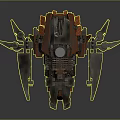 Futuristic Cosmic Spacecraft With Metallic Thruster Wings Red Gray Accents And Yellow Engine