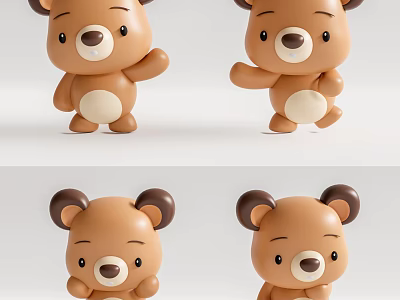 Cute Cartoon Brown Bear Stuffed Toy With Different Poses And Adorable Design 3d model