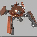 Smart Robot With Copper Spherical Body And Metallic Mechanical Legs Design
