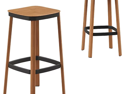 Modern Bar Stools With Wooden Legs And Black Crossbar Structure Design 3d model