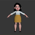 Cartoon Female Character In White Shirt Yellow Skirt With Black Short Hair And Black Shoes