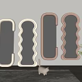 Four Wall Mounted Decorative Mirrors With Curved Frames In White And Pink Tones