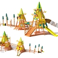 Twin Towers Paradise Observation Deck Non-standard Customized Children's Climbing Slide Climbing Net Drill Net Naughty Castle Tree House Features 3d model