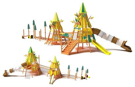 Twin Towers Paradise Observation Deck Non-standard Customized Children's Climbing Slide Climbing Net Drill Net Naughty Castle Tree House Features 3d model