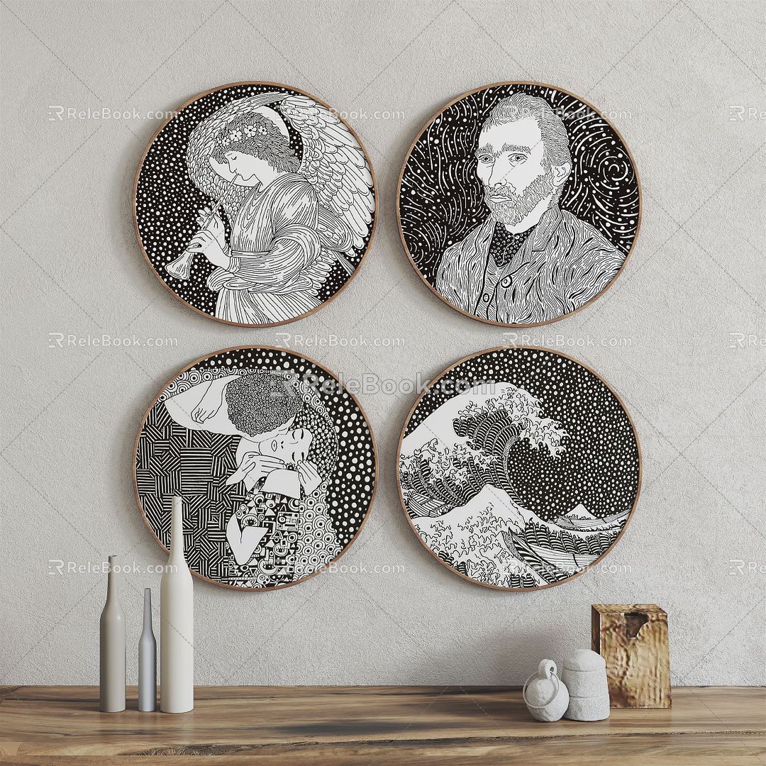 Modern Round Frame Painting Hanging Painting Decorative Painting 3d model