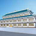 Traditional Ancient Architecture Featuring Blue Roof Overhanging Eaves And Wooden Windows