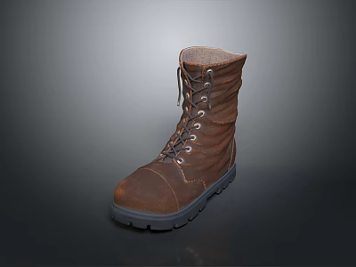 Brown Leather Work Boots With Lace Up Design And Rubber Soles 3d model