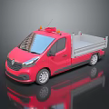 Red Pickup Truck Converted From Small Van With Orange Roof Lights Silver Cargo Bed