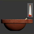 Traditional Red Oil Lamp With Burning Flame And Decorative Ceramic Design