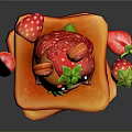 Cute Cartoon Bear With Strawberry Decorations Sitting On Stacked Toast Slices On Black Background