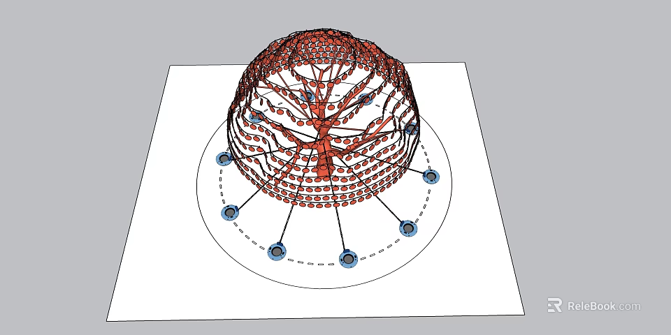 Interactive Spherical Playground Equipment With Red Frame Tree Branch Design And Blue Circular Bottom Components 3d model 